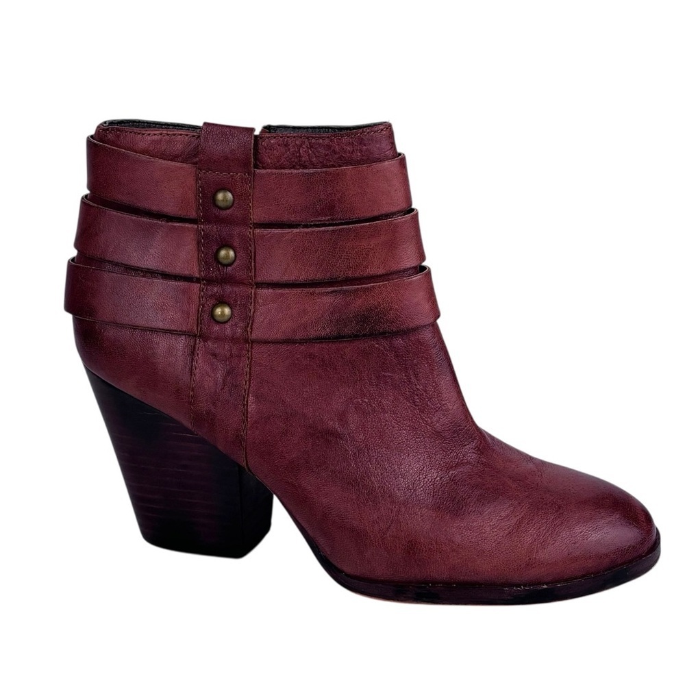 ISOLA LEVINA COGNAC LEATHER STUDDED STACKED HEEL ANKLE BOOTS